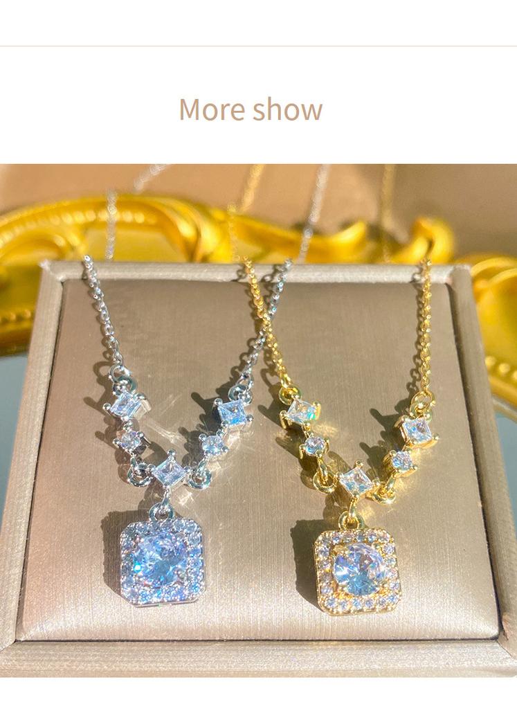 Shiny Luxury Square Diamond Titanium Steel Clavicle Necklace For Women