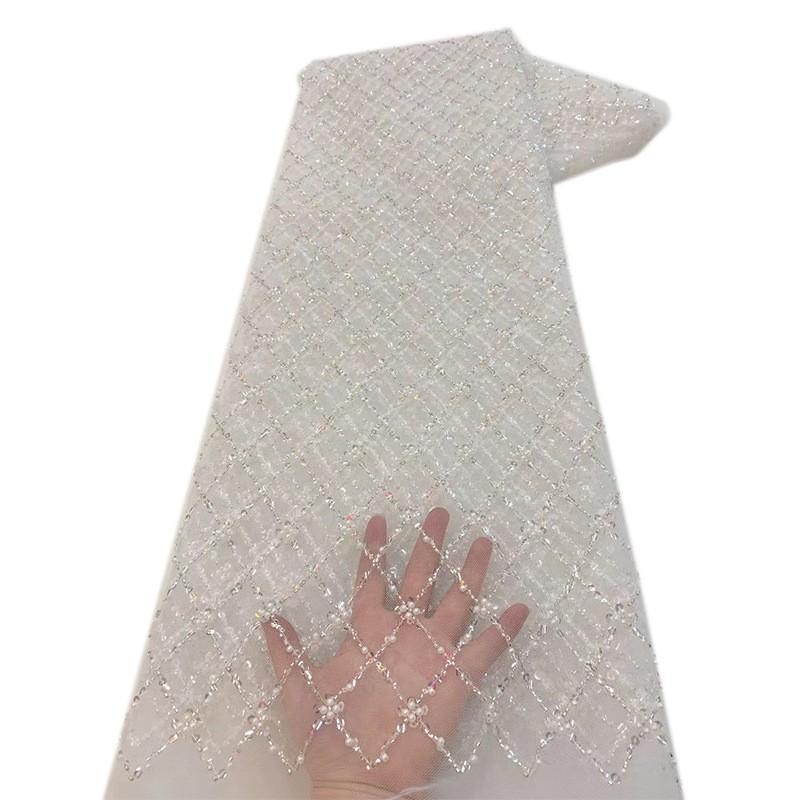 1Yard Sequins Lace Fabric Mesh Beads DIY Sewing Dress Clothing Wedding Party Cloth African Nigerian Sequins Lace Clothing Suppli