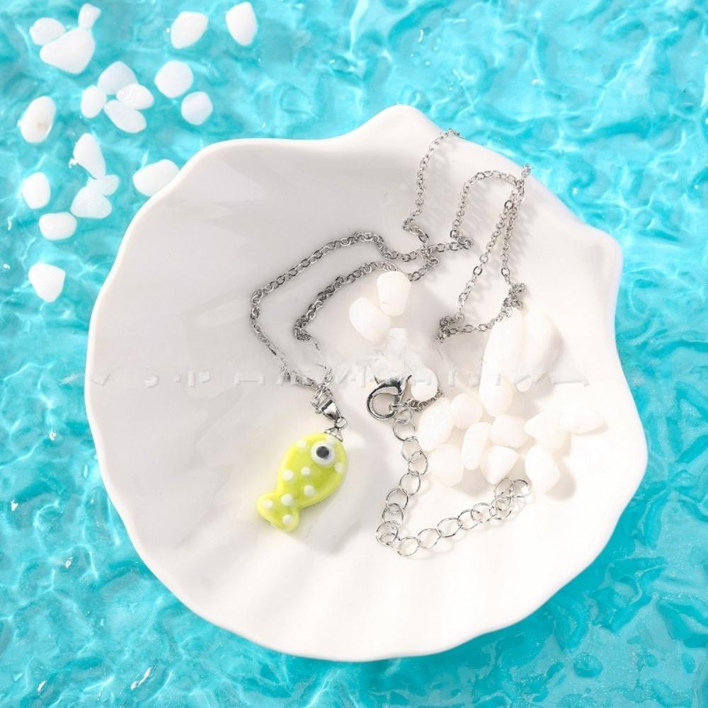 Cute Creativity Stereo Painted Ceramics Ocean Tropical Fish Pendant Necklace for Women Summer Funny Jewelry Accessories Gifts