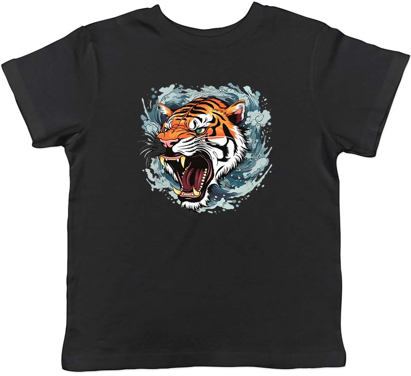 Japanese Tiger Kids T-Shirt Ferocious Tora Shishi Japan Childrens Boys Girl Gift 140