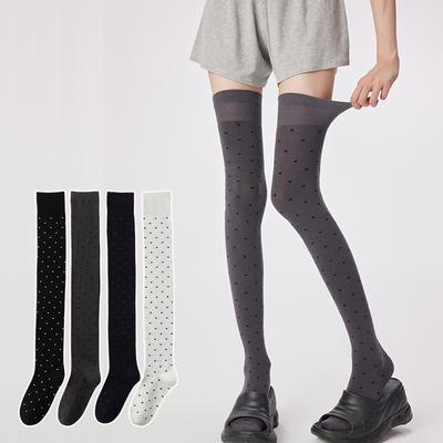 Frühlings Damen Polka Dot Kniehohe Socken Modische Hochwertige Gekämmte Baumwollstrümpfe Geeignet für Damenbekleidung Mit Geschenk