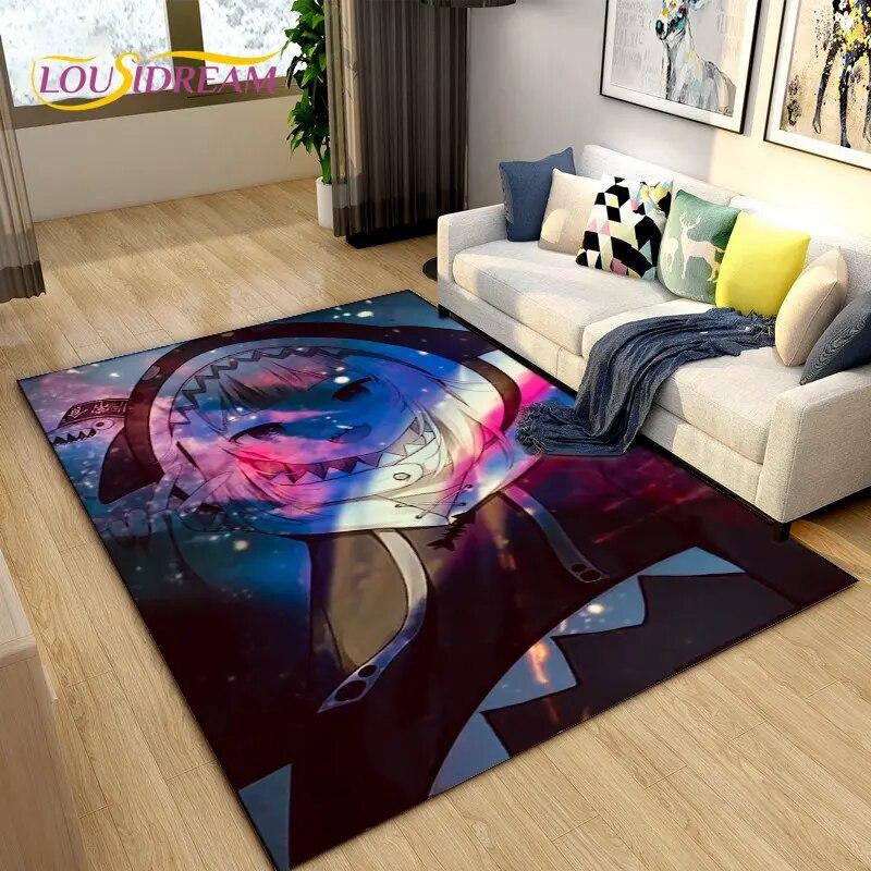 Cute Anime Gawr Gura Hololive Shark Area Rug,Carpet Rug for Living Room Bedroom Sofa Doormat Decoration, Kids Non-slip Floor Mat
