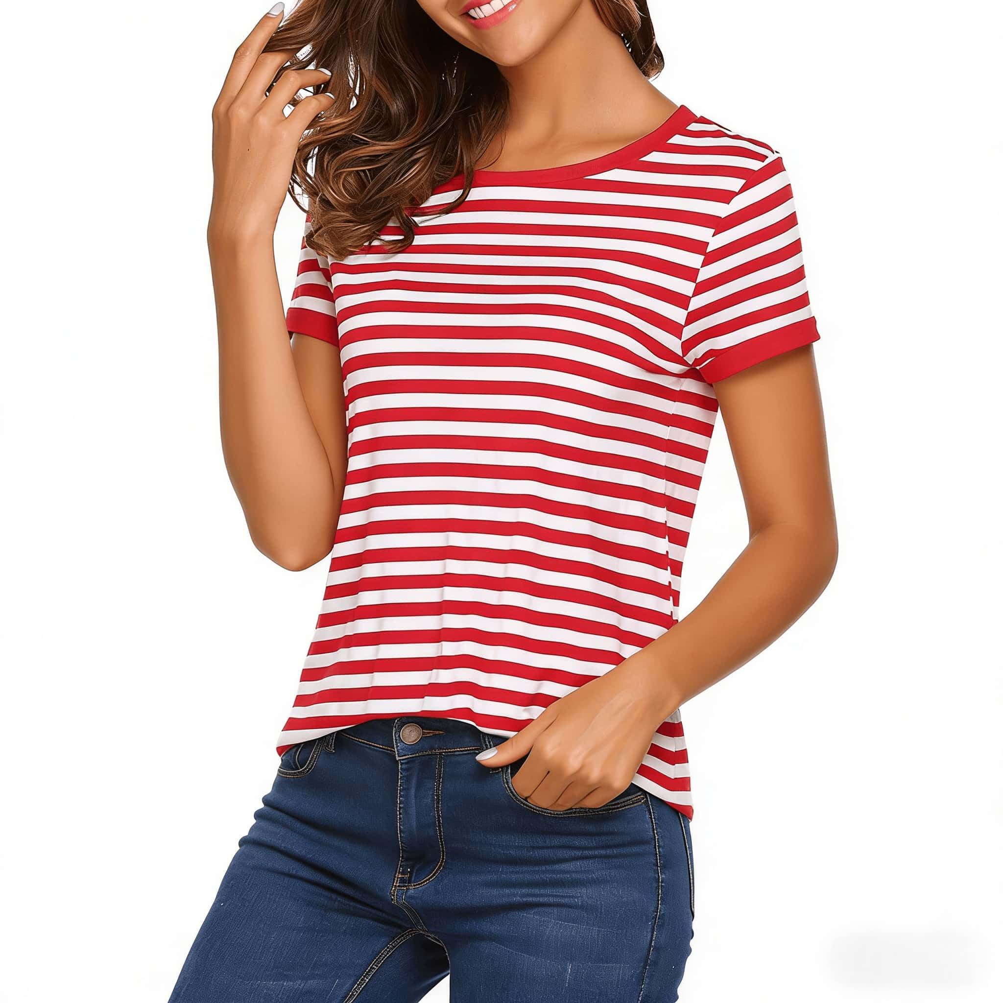 Unisex Striped Shirt Striped Carnival Costume T-Shirt Striped Shirt Cotton Short Sleeve Striped Shirt Men Women Fancy Dress Sailor Costume Round Neck S красный 2090₽