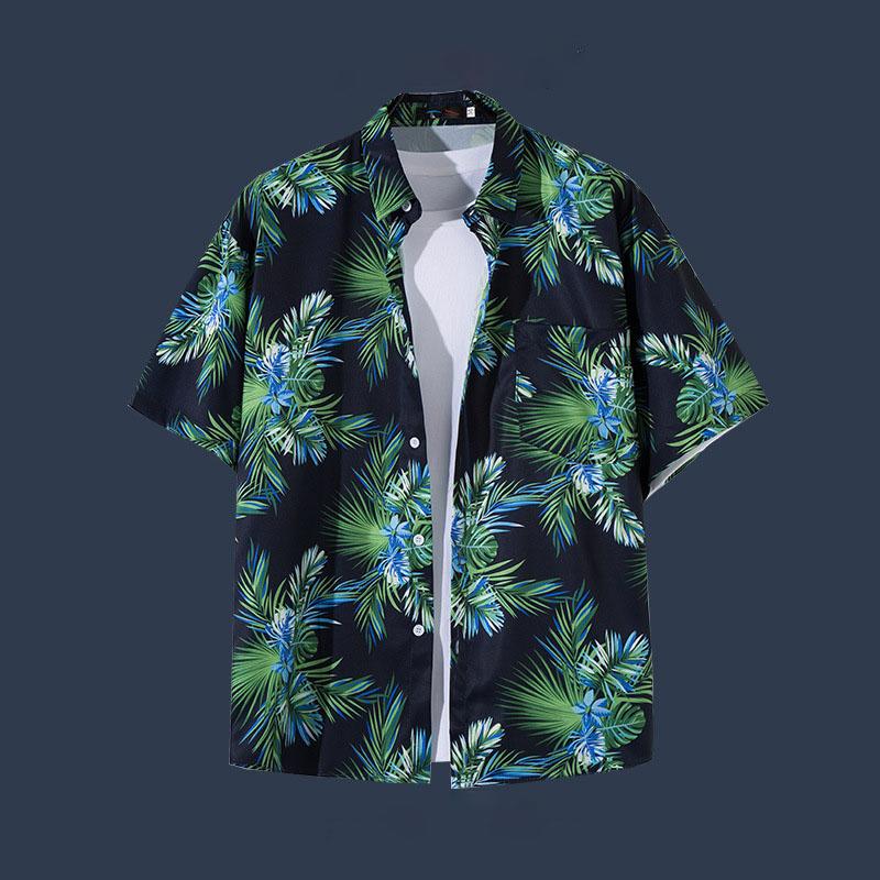 Retro Floral Short Sleeve Shirt Men Trendy Personalized Versatile Cool Five-point Sleeve Summer Hawaii Clothing Trend