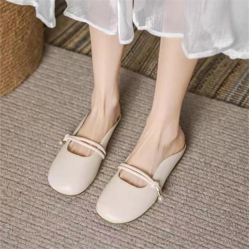 Flat-bottomed Bag Head Half Slippers Women's Shoes Wear New Summer Pregnant Women Lazy Shoes Half Tray Gentle Evening Cool Slippers