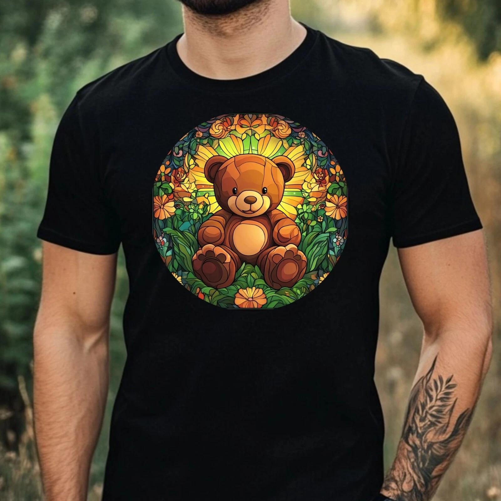 T-Shirt Herren Teddybär Buntglas Motiv Baumwolle Größe XS bis 5XL XXL