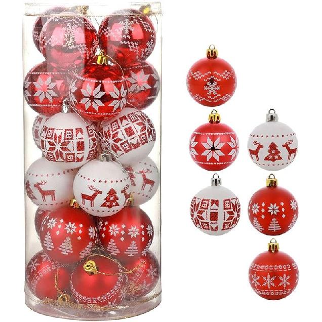 

24 шт. 2,4 Рождественские шары Украшения Небьющиеся Украшения для рождественской елки Шары Нежная роспись Блестящие Декоративные Подвесные Рождественские украшения Red-white