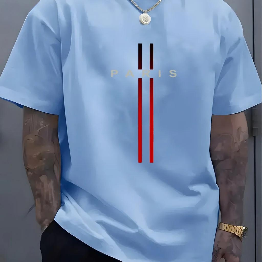 Summer Casual Loose PARI Letter Pattern Printed T-shirts Round Neck Short Sleeved Men's T-shirts