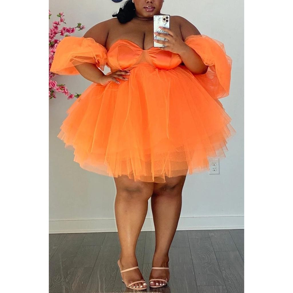 Frühling Sommer Neues Plus Size Damenkleid, Europäischer Amerikanischer Stil Locker Fließendes Netz Mini-Kleid