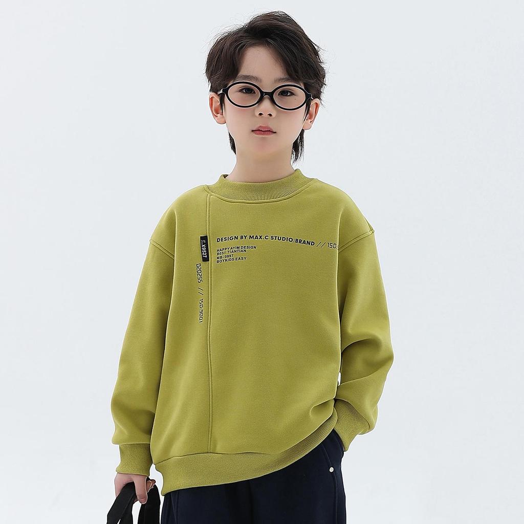 Boys' Thick Velvet Hoodie - 2025 Winter Collection: Warm, Trendy Long Sleeve Round Neck for Kids