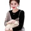 Women's Korean-Style Contrast Color Fake Two-Piece Round-Neck German Velvet Base Layer Loose Slimming Long-Sleeve Top