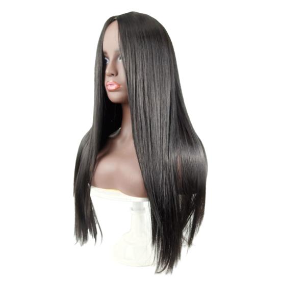 Women Long Straight Wig Middle Part Natural Looking Silky Heat Resistant High Temperature Fiber Ladies Black Brown Synthetic Hair