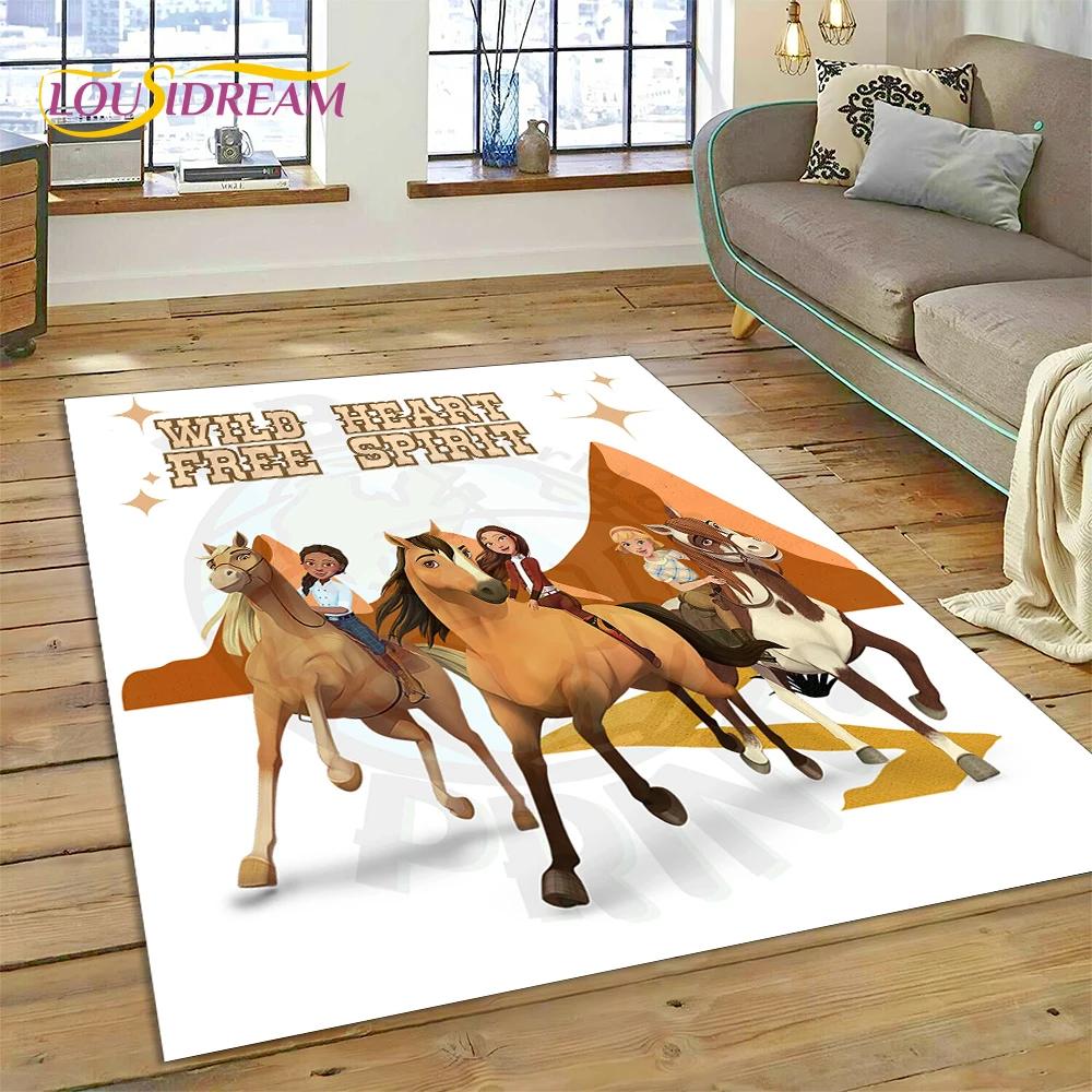Spirit Riding Free Cartoon Horses Rug Carpet for Living Room Bedroom Home Decor,Non-slip Decoration for Sofa Doormat Girl Gift