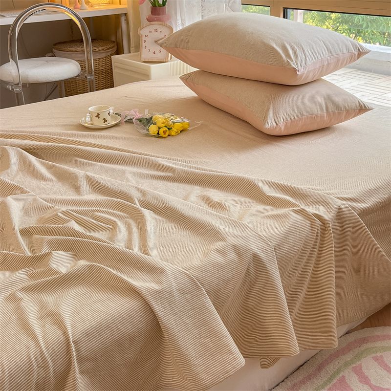 New Thick Minimalist Striped Brushed Bed Sheet for Single Double Student Dormitory