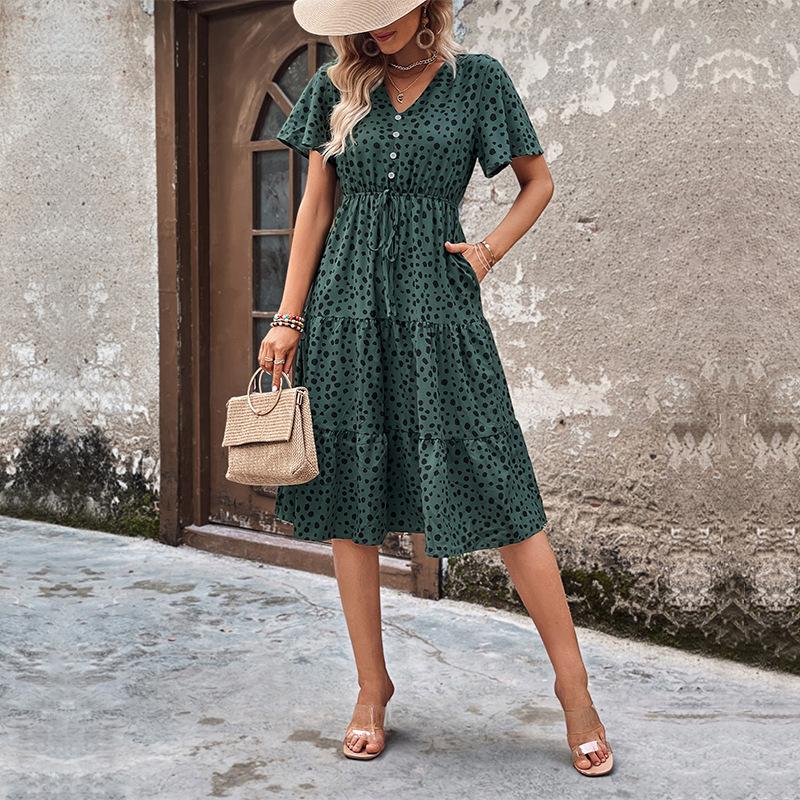 Summer Casual Vacation Fashion Personalized Short-sleeved Leopard Print Dress