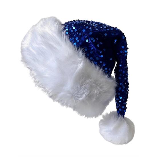 Christmas Decoration for Holiday Events Sparkly Santa Hat Women Men, Glitter Sequin with White Fluffy Trim Gift Friends Family And Pom Pom,