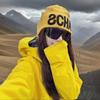 Warm Thick Knitted Fall Winter Hat Large Head Size Embroidered Letter Cap  For Women