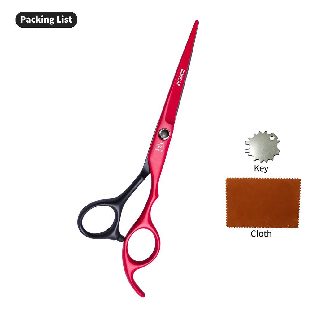 SANGELAR 6 inç Siyah Kırmızı Saç Makası Profesyonel Kuaför Makası Kuaför Kesme Makası İnceltme Makası