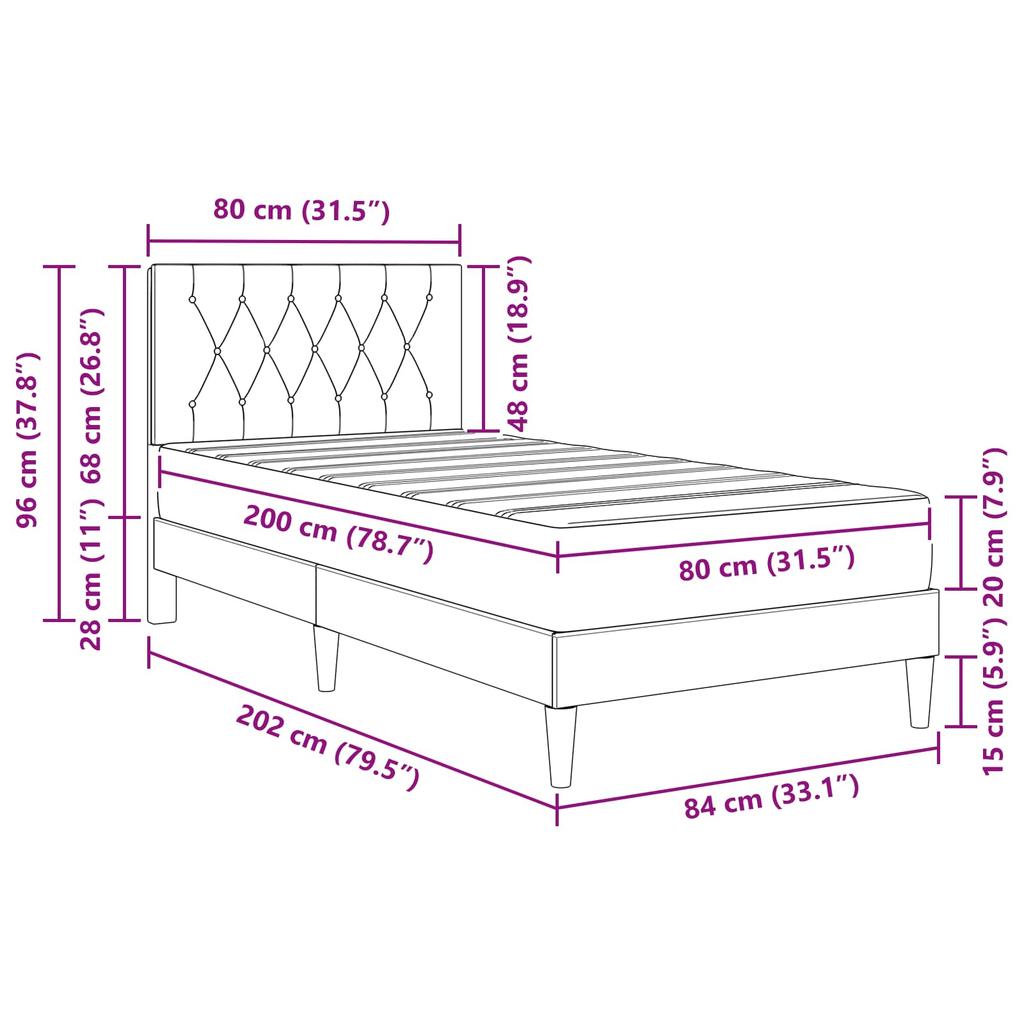 Bed Frame with Mattress and Headboard Pink 80 x 200 cm Velvet