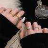 Brushed Retro Rhombus High-End Open Ring Personalized Light Luxury Diamond-Set Zircon Stacked Ring