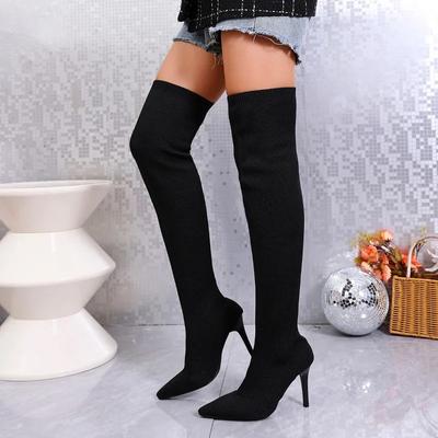Damenschuhe 2024 Slip-on Damenstiefel Mode Elastischer Stoff Moderne Stiefel Damen Sexy Spitzschuh Übergröße Overknee-Stiefel