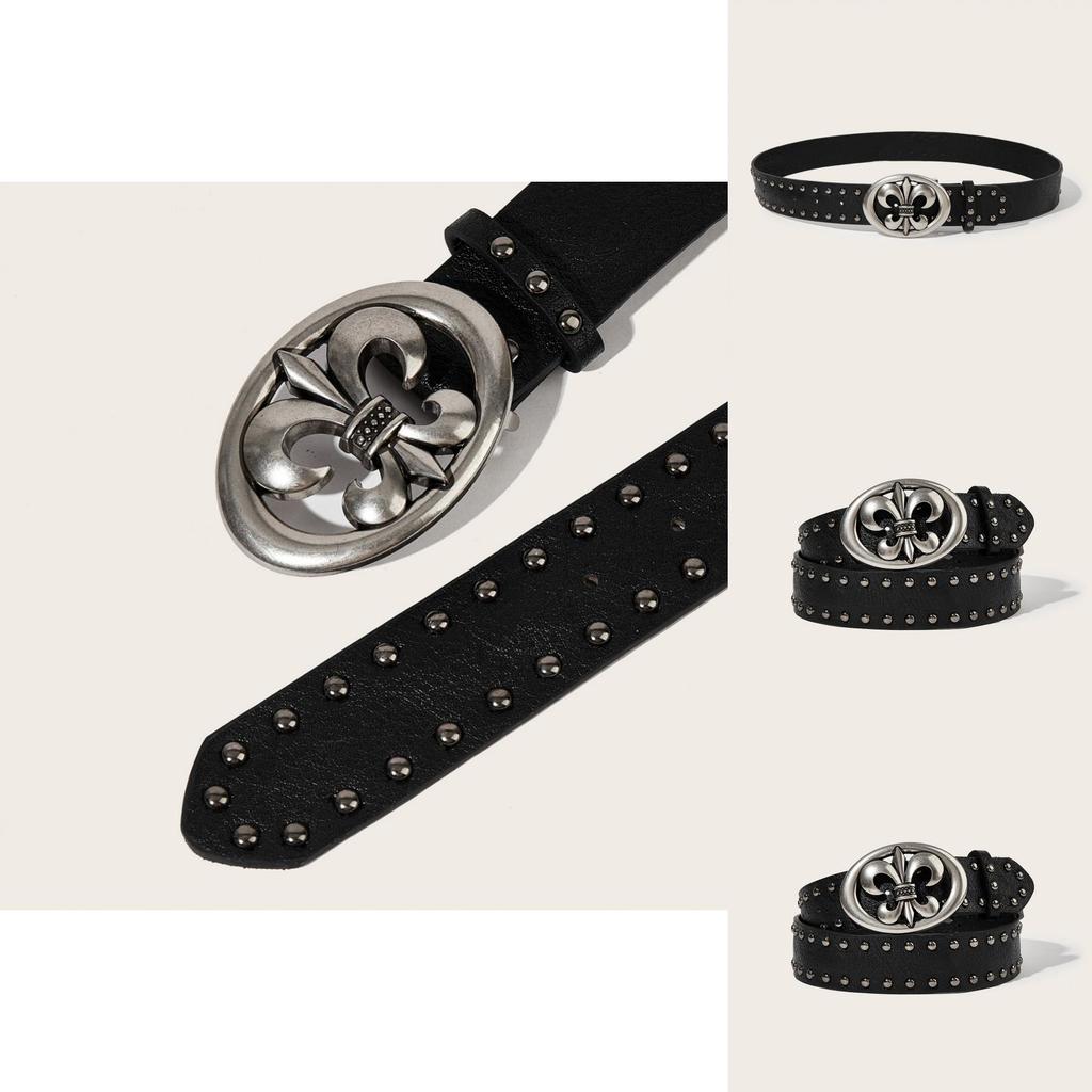 Punk Leather Belt For Men With Alloy Buckle And Studded Rivets For Casual Streetwear