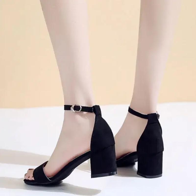Fashion With Strap Sandals for Women Footwear Pumps Block Heel Open Toe Ladies Shoes Summer 2024 Medium Heels One Word Casual Shoe H Vip