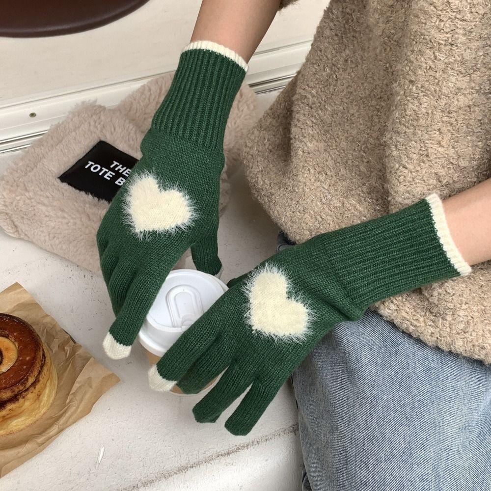 Perfect Gift Korean Style Heart Gloves Touchscreen Thick Warm Winter Mittens Coldproof Riding Gloves Student Wear
