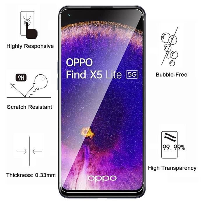 Screen Protector Film - Phonillico - Oppo Find X5 LITE - Pack 2 - Tempered Glass - Scratch-resistant