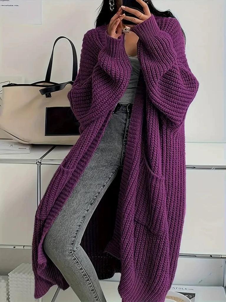 European and American Style Long Over-the-Knee Sweater Cardigan for Women, New Autumn/Winter Lazy Loose Thickened Knit Jacket for Women. Trendy