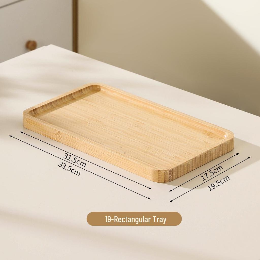 Japansk Stil Bamboo Träbricka: Rektangulär & Rund Middags- och Snackstallrik för Te, Frukt, Nordisk Display