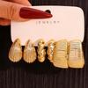 Gold Geometric Water Drop Earrings & C-Shaped Ear Cuffs Set