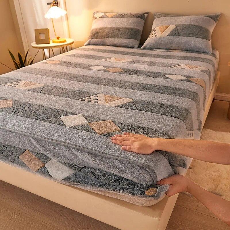 Зимняя утолщенная простыня, бархатная фланелевая простыня, эластичная лента, фиксированный теплый чехол, матрас, покрывала, наволочки, королевский размер 90x200cm