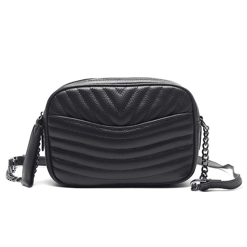 Internet Celebrity Leather Trendy Girl Bag First Layer Cowhide Small Fragrant Diamond Chain Bag Shoulder Messenger Bag