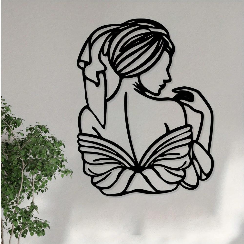 Rust Resistant Iron Wall Art Female Silhouette with Book Minimalist Home Decor