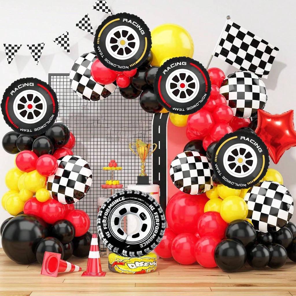 7Pcs Racing Tire Aluminum Film Balloon Set Racing Theme Wedding Birthday Party Decoration Balloon
