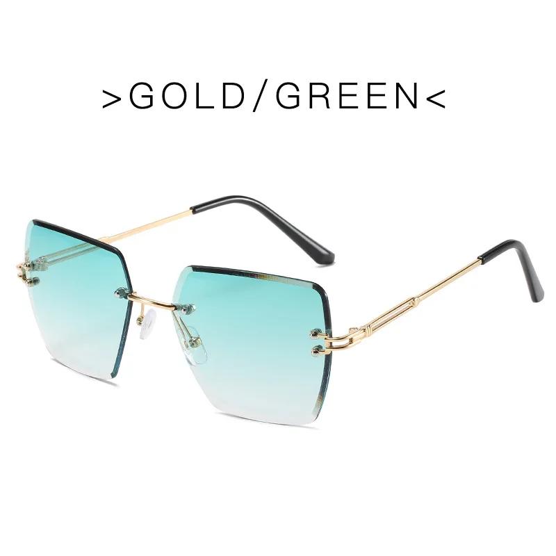 Fashion Shading Sunglasses Women Rimless UV400 Vintage Ladies Stylish Design Oversized Square Ocean Lens Sunglasses for Women