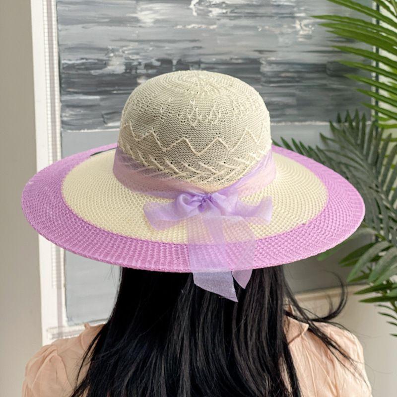 Straw Hat Women's Summer Foldable Beach Hat Face Covering Sun Hat Bow Fisherman Hat Sun Hat Basin Hat