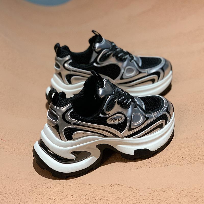European station silver thick-soled heightening dad shoes women's 2025 autumn new breathable casual fashion versatile sports shoes