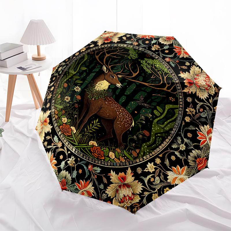 Deer, ForestThemed Automatic Opening and Closing Umbrella - 8 Ribs, Suitable for Leisure and Going Out, Outdoor Accessory, Gothic Style, Fas