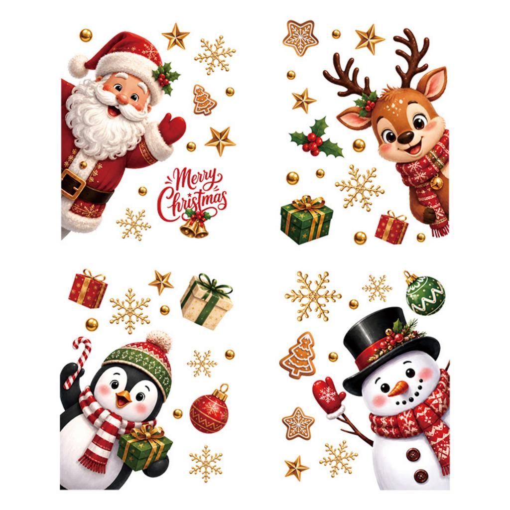Christmas Decorations Static Cling Stickers Santa Snowman Wall Decals