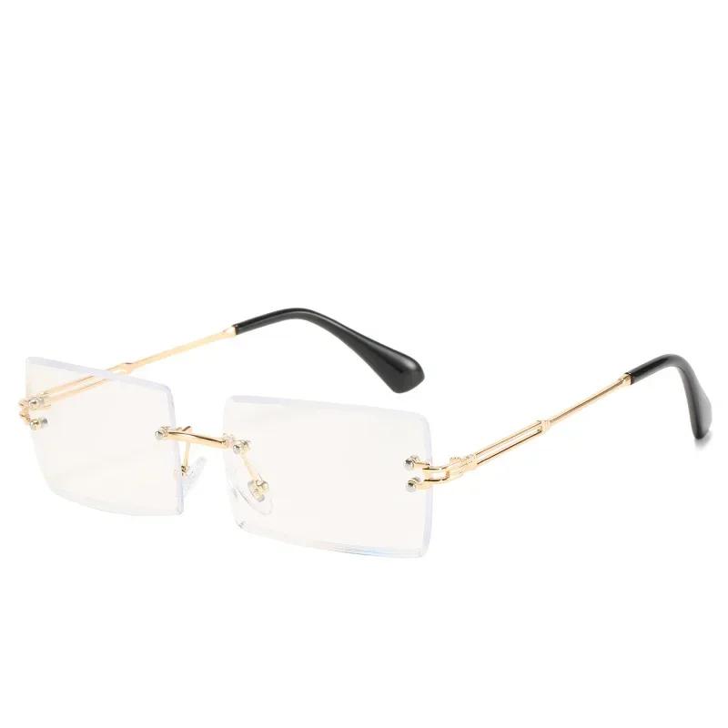

Fashionable Blue Lightweight Design Blocking Eyeglasses Frameless Rimless Rectangle Eyeglasses Gaming Computer Reading Glasses Anti Eyestrain