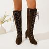 Plus Size Chunky Heel Suede Over-the-Knee Boots with Side Zipper - Retro High Heel Winter Fashion for Women.