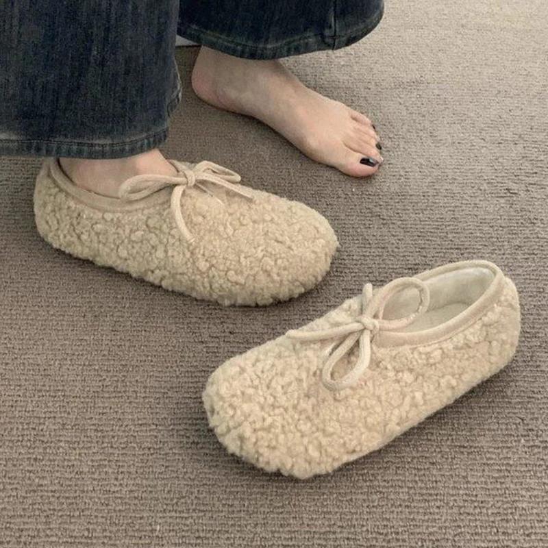 

Ботильоны женские с меховым бантом, короткие, плюшевые, дизайнерские, на плоской подошве, хлопковая обувь, тренд 2025 года, новые теплые, повседневные, для прогулок, зимние ботинки для женщин 35