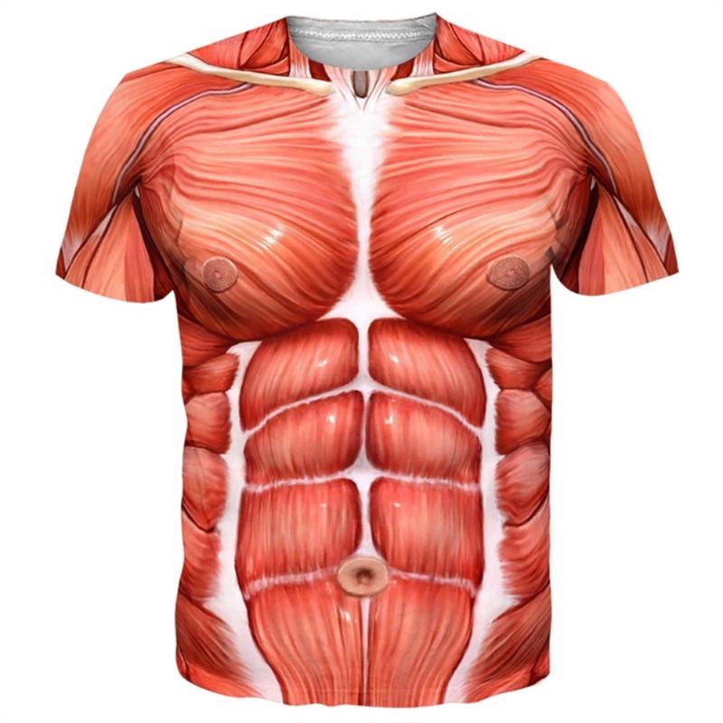 

Funny Bikini Graphic T Shirts for Men 3D Printed Fake Abs Muscle Short Sleeve T-Shirt Women Cosplay Costume Novelty Tees Shirt L