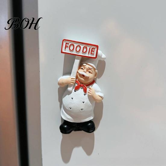 Resin Fridge Magnet Cartoon Fat Chef Magnet, Hand-painted 3D Refrigerator Picture Photo Holder for Home Office Kitchen Decoration Accessory