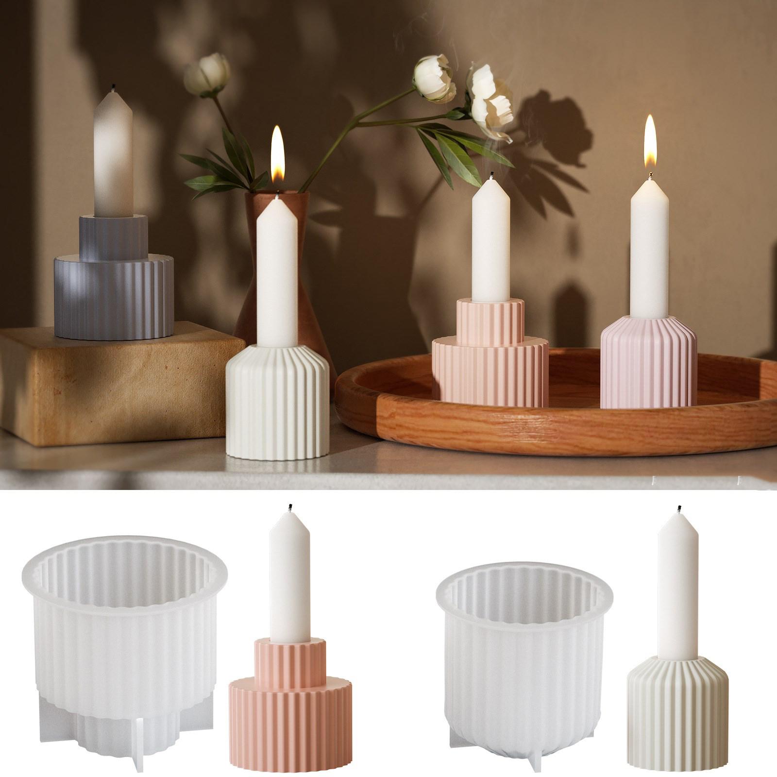 

Sturdy Silicone Candle Holder Mold Versatile Silicone Striped Candle Stand Mold For Crafting Stylish Candle Holders D