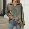 Women's Summer Fashion Casual  Printed V-Neck Long Sleeve Shirt Top