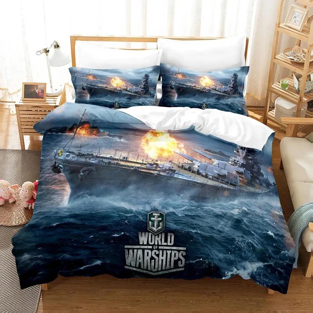 3D Print Game World Of Warships  Bedding Set Duvet Cover Bed Set Quilt Cover Pillowcase Comforter King Queen Size Boys Adult