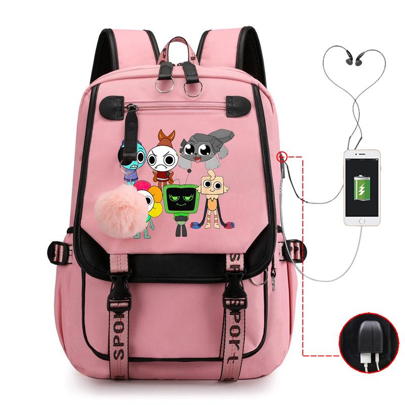 New 2025 Cartoon Game Printing Primary School Bag Large Capacity Contrasting Color Neutral USB Backpack